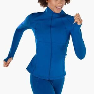 SWEATY BETTY Power Boost Workout Athletic Zip Up Jacket Bright Blue Size Medium